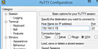 Putty configuration screen